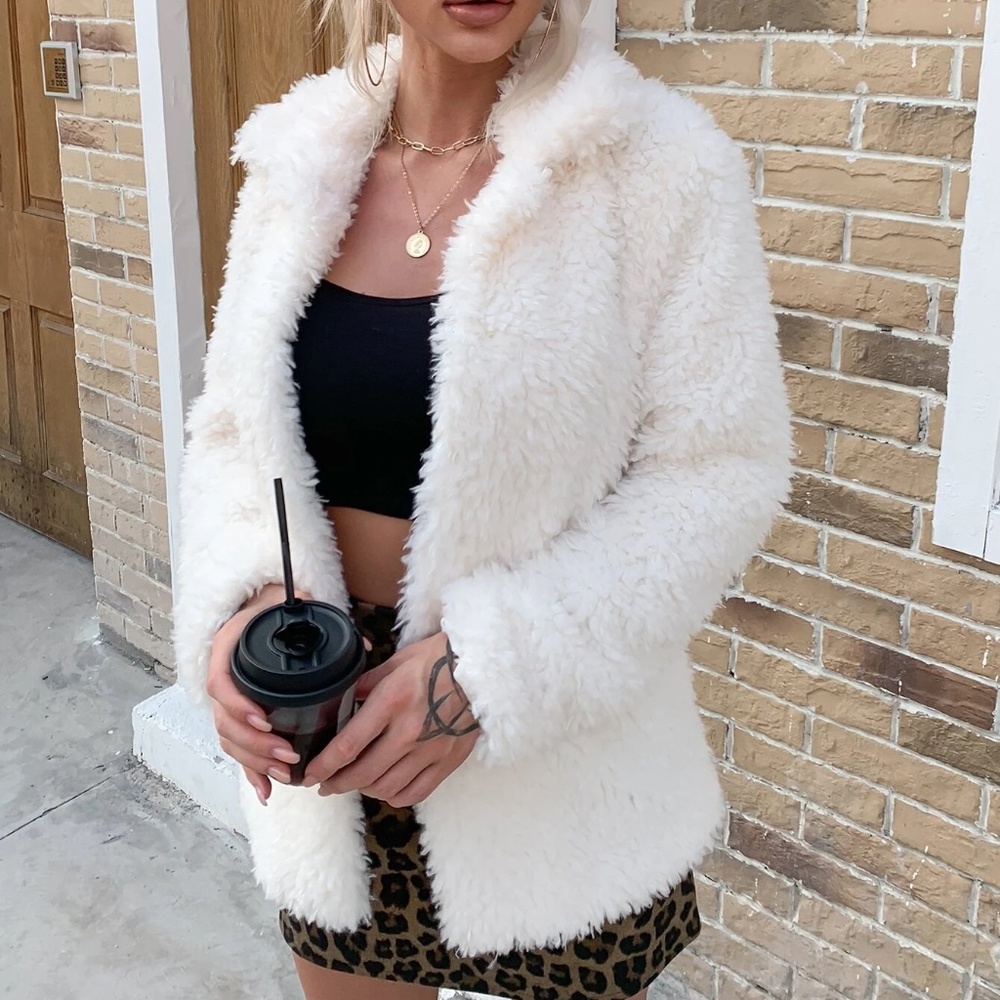 Luxe Cream Open Front Teddy Jacket Coat - Picture 3 of 4